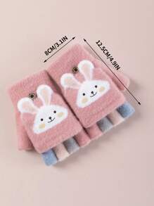 1 Par Guantes Para Niños Con Cubierta De Solapa De Conejo Rosa Y Sin Dedos Para Protección Y Calor, Adecuados Para Viajes Al Aire Libre Y Uso Diario