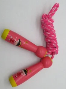 2.6m Pink Jump Rope With Wooden Handle, Cartoon Design - Hot Pink - View 4