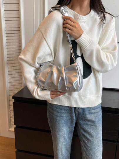 Nuevo bolso de hombro plegado negro simple y retro para ir al trabajo, bolso japonés de moda