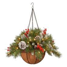 Christmas Atmosphere Bouquet Basket With Sparkling Fur, Pines And Frosted Cones, Suitable For Hanging In Front Of Doors And Windows