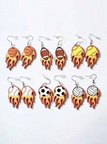 1pair Women's Sports Ball Shaped Flame Design Pendant Earrings, Holiday Gift - Multicolor - View 1