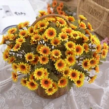 件人造花向日葵絲綢雛菊花束秋季萬聖節聖誕裝飾品婚禮花瓶家庭餐廳臥室裝飾品、節日生日派對配件、婚禮場地背景裝飾品