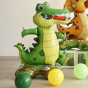 1pc Standing Crocodile Shaped Aluminum Film Balloon For Jurassic Dinosaur Themed Parties, Birthday, Baby Shower, Anniversary Celebrations, Party Decorations, Creative Ornaments,Christmas
