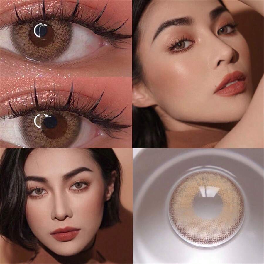Morningcon 2pcs/pack Gray Colored Contact Lenses With Same Diameter, Power And Sweet Natural Style. - Brown - View 1