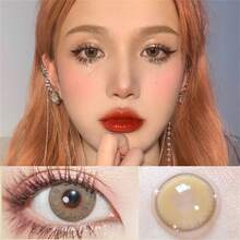 Morningcon 2pcs/pack Gray Colored Contact Lenses With Same Diameter, Power And Sweet Natural Style. - Brown - View 3
