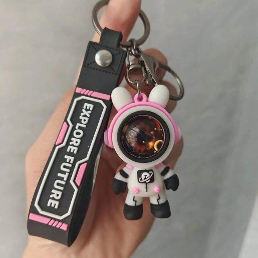 1pc Creative Rabbit Keychain With Space Suit Design For Couples, Car Keys & Bag Decor - Pink - View 1