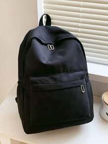 Versatile Solid Color Backpack,Classic Large Capacity Shoulder Bag Campus Bookbag Suitable For High School And College,Business Casual Commuting Laptop Work Backpack For Men And Women,Outdoor Travel School Sport Bags Holiday Gift,School Backpack,Large Capacity,Portable,Laptop Compartment,For Teen Girls Women College Students,Boys And Men,College,Elementary School,Middle School,High School,Work,Business,Commute,Outdoors,Travel,Outings - Black - View 2