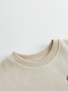 MARC&JANIE 小女孩時尚舒適防靜電加厚絨圓領運動衫,秋季 - 杏色 - 查看 7