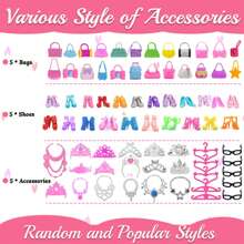 32 件套娃娃衣服和配飾,11.5 英寸娃娃服裝系列,包括 6 件短褲、6 件花卉、5 袋、10 鞋、5 件配飾,適合女孩生日禮物(款式隨機) - 彩色 - 查看 2