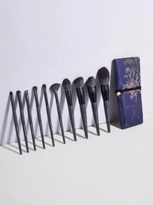 Princess Rose 10 piezas Juego de brochas de maquillaje facial con estuche, Juego de brochas, Kit de brochas de maquillaje, Juego de brochas de maquillaje, Juego de maquillaje completo, Juego de brochas de maquillaje, Kit de maquillaje completo, Juego de brochas, Juego de brochas de maquillaje, Juego de regalo de maquillaje, Juego - Azul Marino - Ver 3