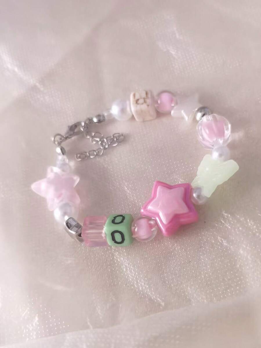 1個多巴胺彩色星星和蝴蝶設計可愛手鍊 - 均碼 - 查看 1