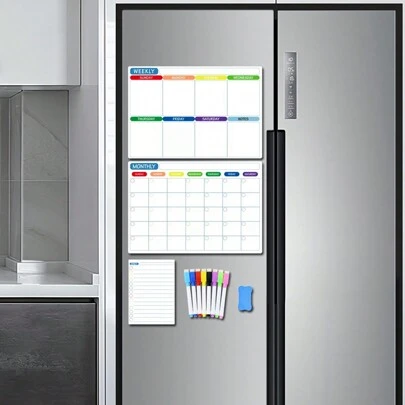 1set Refrigerator Magnet, Memo Board, Monthly Planner, Weekly Planner, Daily Schedule, Colorful Magnetic Pens, Eraser, Calendar, To-Do List Best Gifts Birthday Graduation