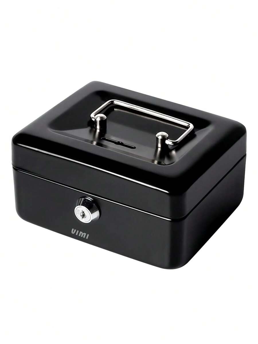 Small Cash Box With Lock And Coin Piggy Slot - 黑色 - 查看 1