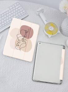 Line Woman Pattern Case Compatible With IPad With Pen Holder,Supports Automatic Sleep/Wake Lid - Multicolor - View 2