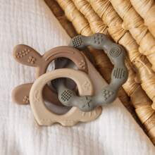 1pc Baby Silicon Teether Ring, Grey-Green Colored With Rabbit & Elephant Shapes, Suitable For Teething Babies, Nice Infant Gift