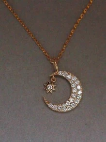 BALMORA 1件925纯银优雅可爱星月锆石吊坠项链，女士时尚锁骨链，适合派对、日常佩戴、礼品