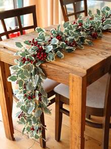 1pc Artificial Plant Vine With Red Berries And Wreath For Thanksgiving Christmas Decoration, Suitable For Indoor/Outdoor Fireplace, Winter Holiday Thanksgiving Christmas Home Decor - Grey - View 2