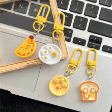 4pcs/Set Cute Breakfast Plate Shaped Keychain For Backpack, Couple Best Friend Gift Car Accessories Bag Charm Backpack For School Goth Y2k - Multicolor - View 4