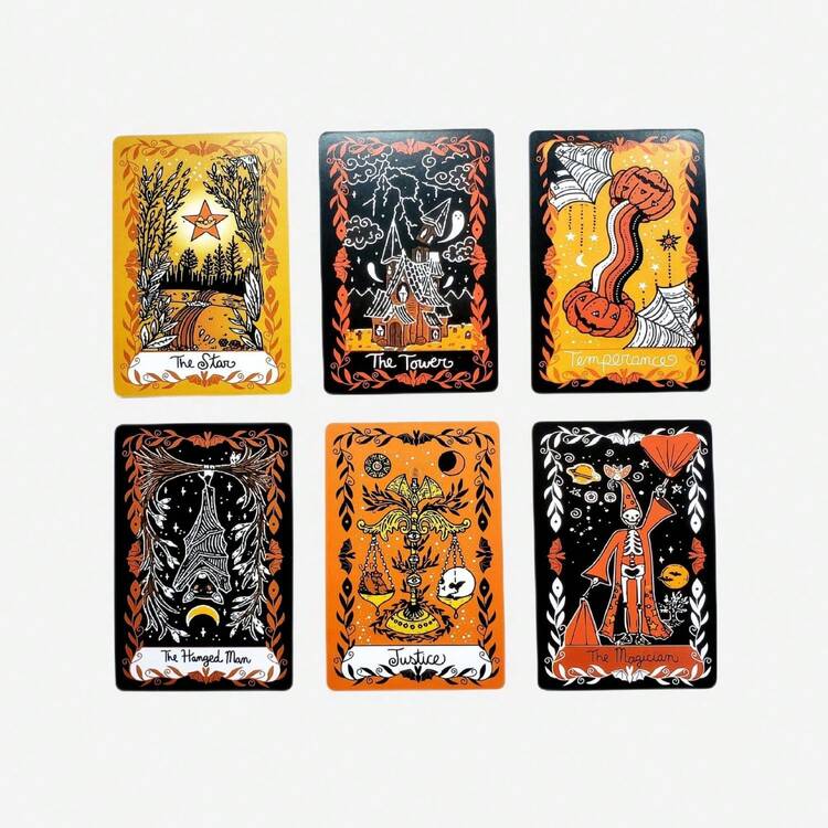 小號聖誕英文塔羅牌萬聖節派對家庭朋友聚會棋盤遊戲玩具占卜遊戲撲克牌 - 紅色 - 查看 7
