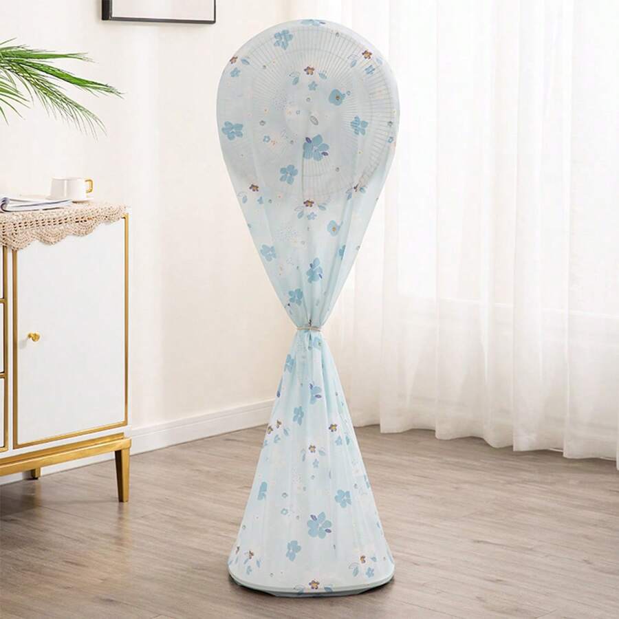 1pc Home Stand Fan Cover, Dustproof, Waterproof, Fully Enclosed, Dirt-resistant - blue floral - View 1