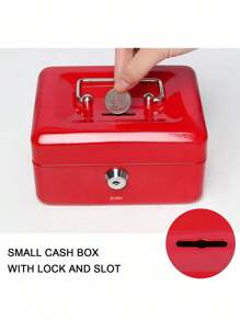 Small Cash Box With Lock And Coin Piggy Slot - 紅色 - 查看 3