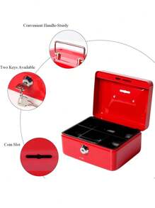 Small Cash Box With Lock And Coin Piggy Slot - 紅色 - 查看 4