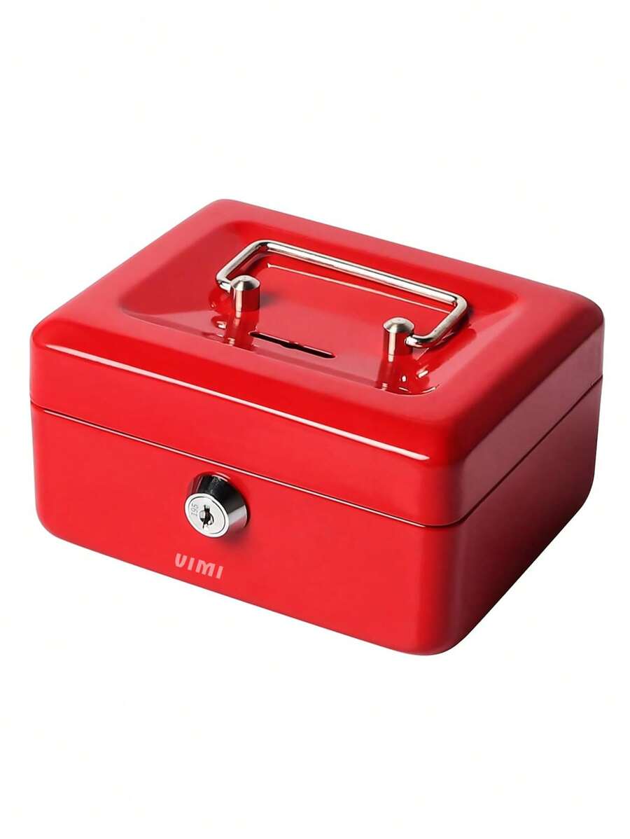 Small Cash Box With Lock And Coin Piggy Slot - 紅色 - 查看 1