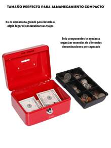 Small Cash Box With Lock And Coin Piggy Slot - 紅色 - 查看 5