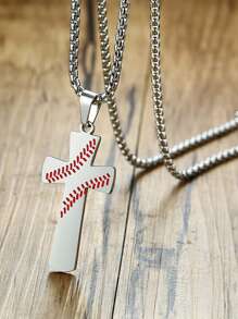 1 Pieza Collar Cruzado De Acero Inoxidable Personalizado Creativo Con Letra Inglesa, Patrón De Béisbol Y Estilo Hip-hop Para Hombres