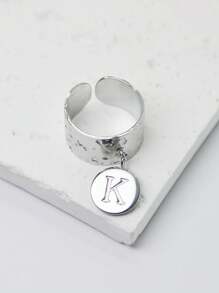 1入組極簡風格字母圓盤子鈦鋼打開圓環,合適的適用於女性日常穿著 - 銀色 - 查看 1