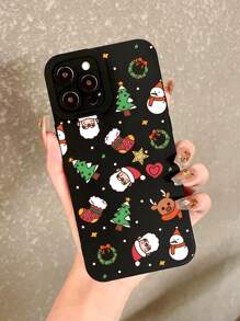 1入組彩色聖誕老人圖案TPR聚氨酯防震手機殼適用於iphone - 黑色 - 查看 3