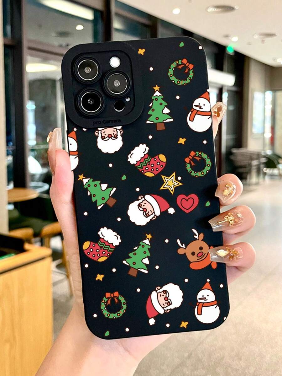 1入組彩色聖誕老人圖案TPR聚氨酯防震手機殼適用於iphone - 黑色 - 查看 1
