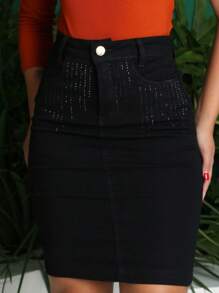 Women Skirts - 深色水洗藍 - 查看 1