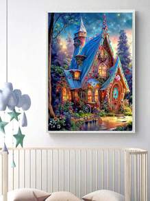 Diy全鑽鑽石畫套裝,帶鑽石房子的風景,水晶鑲嵌刺繡畫,適用於家居牆壁裝飾 - 彩色 - 查看 3