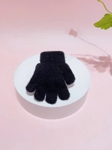 黑色熊貓印花彈力水貂絨冬帽,適合3-8歲兒童 - 黑色 - 查看 10