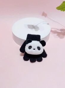 黑色熊貓印花彈力水貂絨冬帽,適合3-8歲兒童 - 黑色 - 查看 7