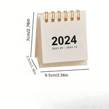 2024創意簡約書桌Ins迷你日曆、便攜式清新學生記事本、裝飾品 - 棕色 - 查看 2