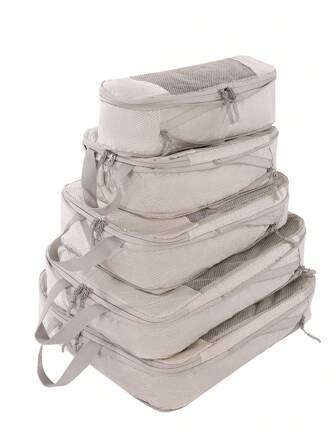 压缩包装立方体，衣物收纳，旅行收纳袋套装，可重复使用防水大容量压缩收纳袋，双层双拉链，适合男女出差、度假或旅行，尼龙材质，旅行必需品