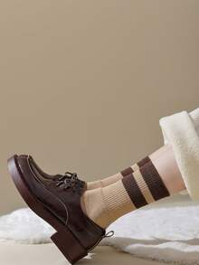 1pair Women's Thickened Thermal Lined Socks - Khaki - View 6