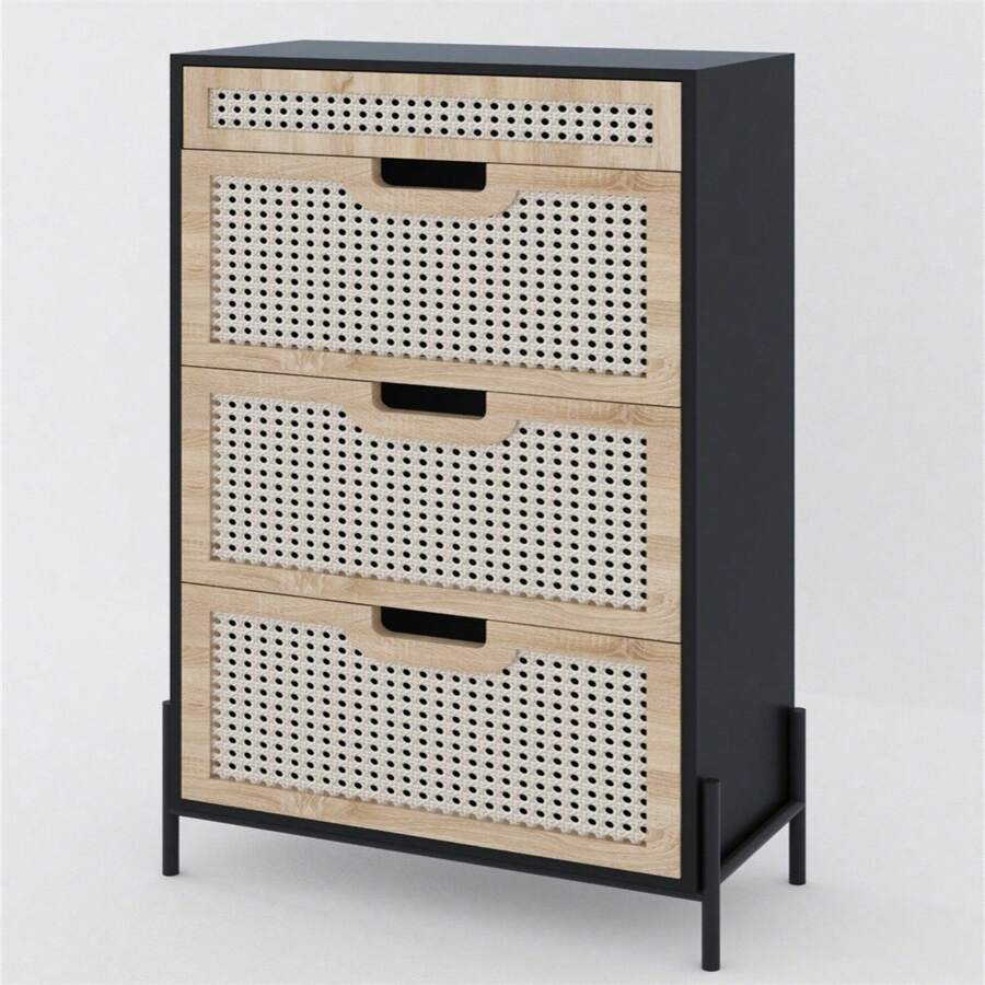 Rattan Free-Standing Shoe Rack Storage Cabinet with Shoe Drawers, Shoe ...