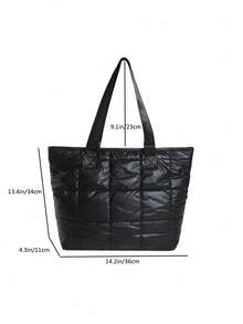 1個時尚簡約純色線織輕便手提肩包 - 黑色 - 查看 2