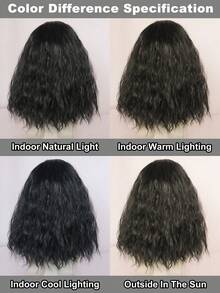 男士齐肩卷发角色扮演假发，无胶耐热假发，中长金色黑色假发，高密度合成纤维替换发，学校万圣节感恩节圣诞节服装配饰和 1 件假发帽 - 黑色 - 查看 7