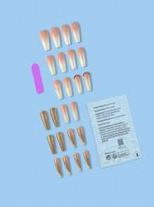 24 件长棺材经典优雅金色闪光雪花设计带水钻，适合女性妈妈妻子姐妹青少年女友、情人节、感恩节、生日、圣诞节礼物和 1 件指甲锉和 1 片指甲果冻胶按压指甲美甲用品，让您魅力四射 - 彩色 - 查看 4