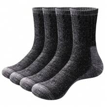 GiveGift 2 Pairs Men's Merino Wool Socks Soft Cushioned Winter Thermal Socks Thick Warm Breathable Premium Hiking Socks Black - Black - View 1