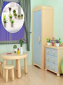 12入組 迷你娃娃屋植物和花卉,人工小盆栽綠植裝飾,小型掛式盆栽,娃娃屋裝飾用假模型花卉