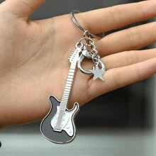 吉他造型包吊飾鋅合金包包裝飾五角星包掛件鑰匙圈吉他鑰匙扣汽車鑰匙圈男女生鑰匙扣電吉他鑰匙扣掛飾工藝女錢包 - 黑色 - 查看 6