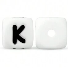 10 Pezzi 12mm Perline Di Silicone Con Base Bianca E Lettere Nere Per La Realizzazione Fai Da Te Di Catenelle Per Succhietti, Portachiavi E Gioielli