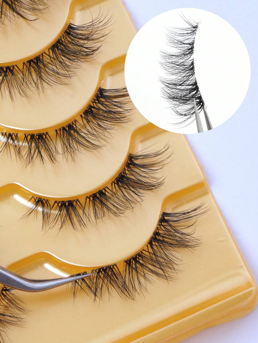 MAANGE 5 Cặp mi giả tự nhiên và mềm mại, thân mi trong suốt, thích hợp sử dụng hàng ngày, kiểu hoạt hình, vật dụng cần thiết khi đi du lịch, mi giả dạng dải. - màu đen - Xem 1