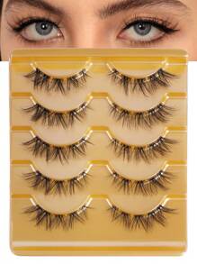 MAANGE 5 Cặp mi giả tự nhiên và mềm mại, thân mi trong suốt, thích hợp sử dụng hàng ngày, kiểu hoạt hình, vật dụng cần thiết khi đi du lịch, mi giả dạng dải. - màu đen - Xem 2