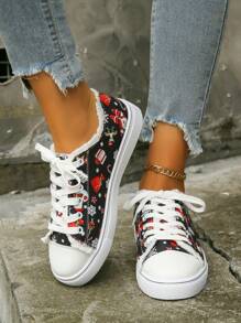 European And American Women's Plus Size Christmas Casual Outdoor Running Sports Flat Canvas Shoes - Multicolor - View 3